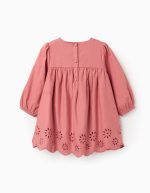 Robe en popeline à manches longues avec broderie anglaise pour bébé fille, rose – Image 2