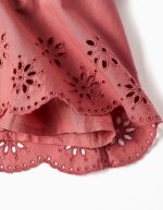 Robe en popeline à manches longues avec broderie anglaise pour bébé fille, rose – Image 3