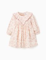 Robe fleurie à manches longues doublée pour bébé fille, beige clair/rose