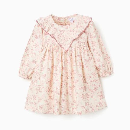 Robe fleurie à manches longues doublée pour bébé fille, beige clair/rose