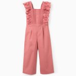 Combinaison en popeline à volants et broderie anglaise pour fille, rose
