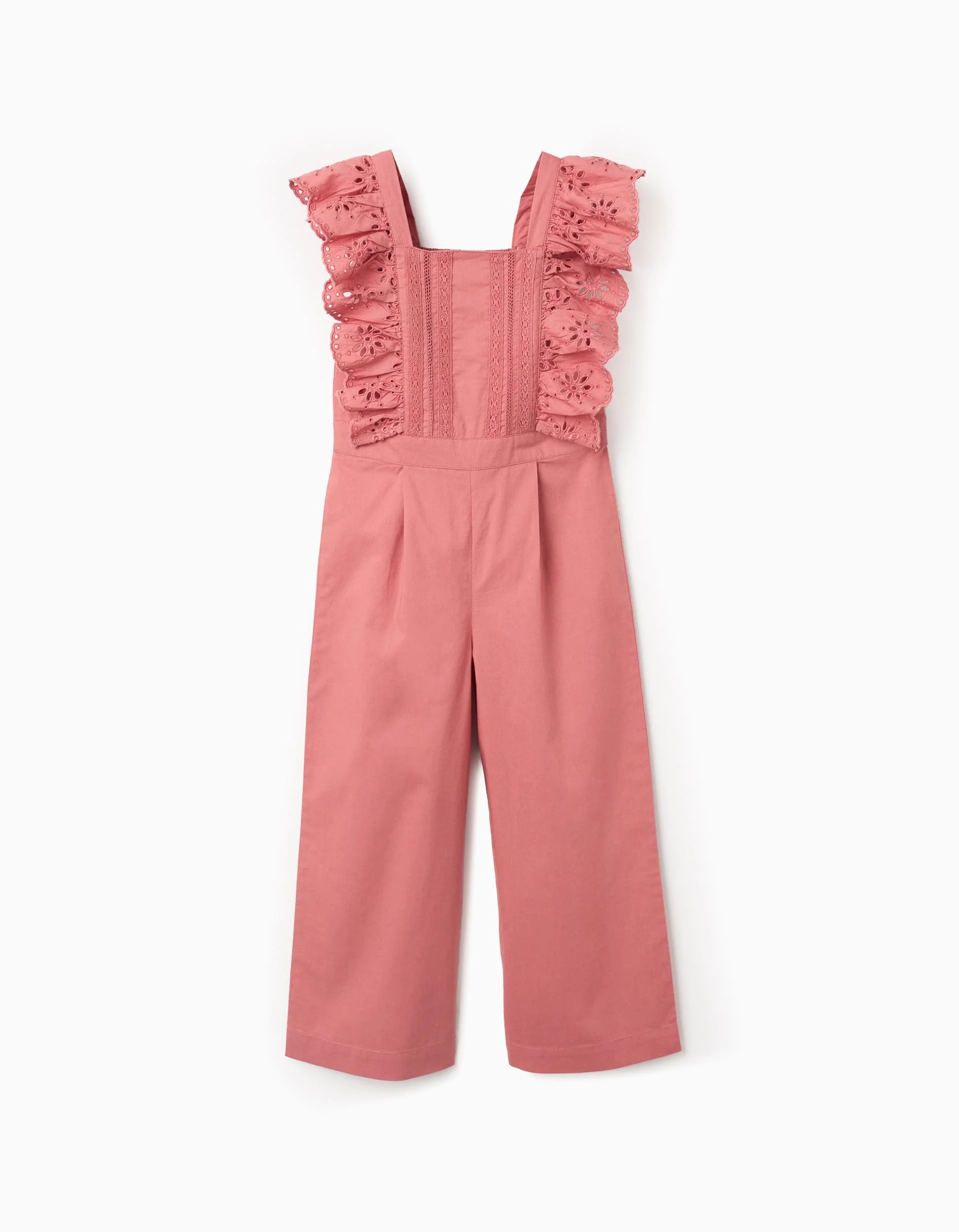 31079610038-0 Combinaison en popeline à volants et broderie anglaise pour fille, rose – Image 1