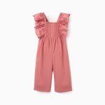 Combinaison en popeline à volants et broderie anglaise pour bébé fille, rose