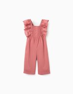 Combinaison en popeline à volants et broderie anglaise pour bébé fille, rose
