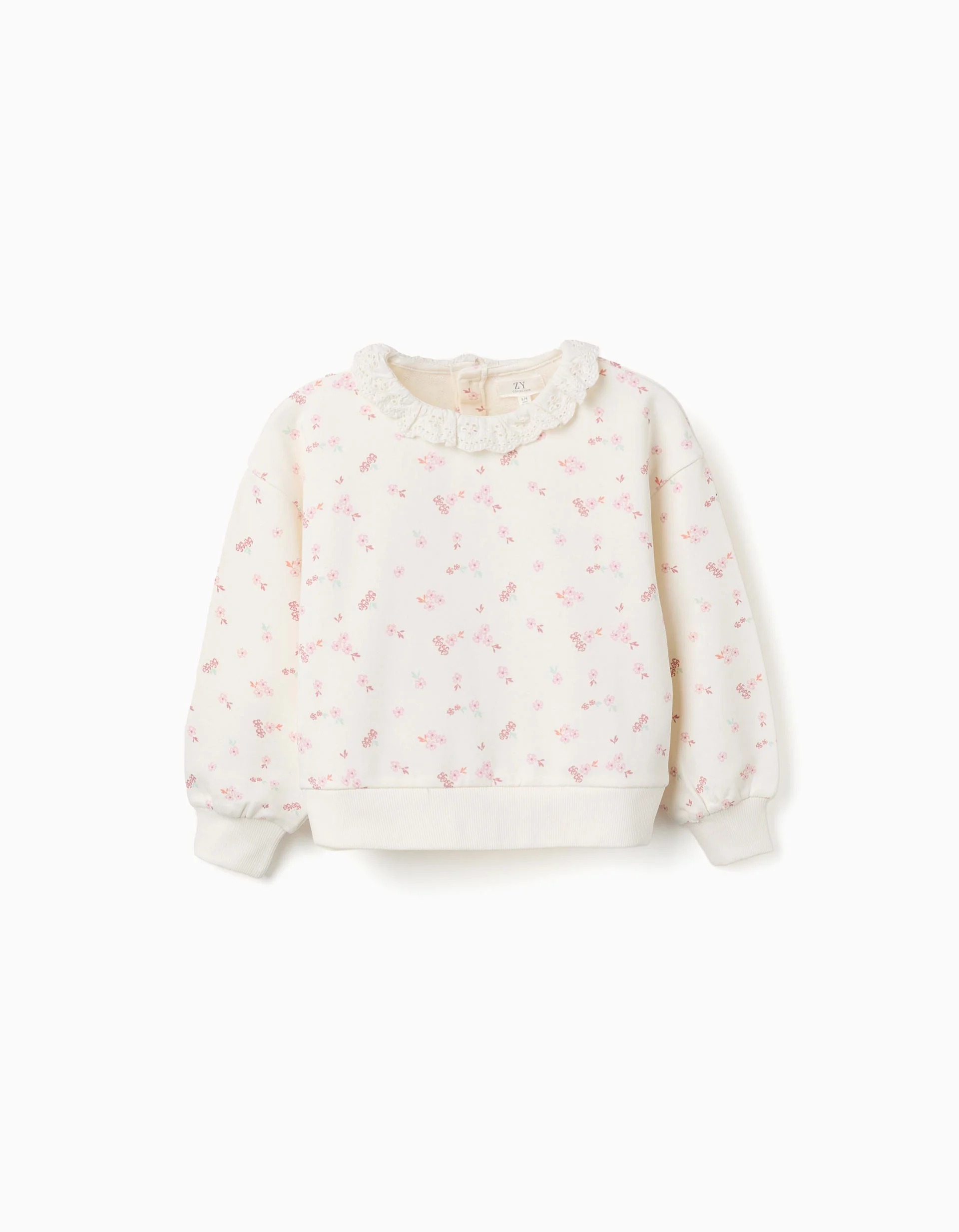 31079630041-0 Sweat-shirt en coton blanc à motif floral et col volanté pour fille – Image 1