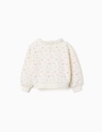 Sweat-shirt en coton blanc à motif floral et col volanté pour fille – Image 2