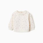 Sweat-shirt en coton blanc à fleurs et broderie anglaise pour bébé fille