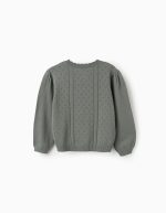 Pull en maille ajourée de coton B&S pour bébé fille, vert foncé – Image 2