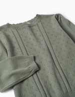 Pull en maille ajourée de coton B&S pour bébé fille, vert foncé – Image 3