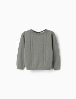 Pull en maille ajourée de coton B&S pour bébé fille, vert foncé