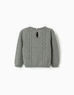 Pull en maille ajourée de coton B&S pour bébé fille, vert foncé – Image 2