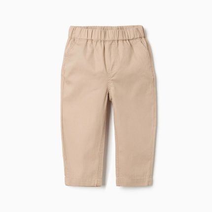 Pantalon baggy en coton facile à enfiler B&S pour bébé garçon, beige