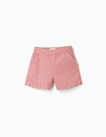 Short en sergé de coton à rayures pour filles, rose et blanc