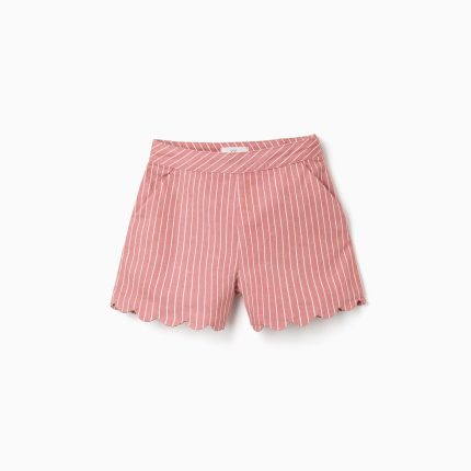 Short en sergé de coton à rayures pour filles, rose et blanc