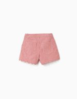 Short en sergé de coton à rayures pour filles, rose et blanc – Image 2