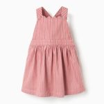 Robe tablier en sergé à rayures pour bébé fille, rose et blanche