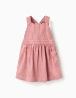 Robe tablier en sergé à rayures pour bébé fille, rose et blanche