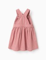 Robe tablier en sergé à rayures pour bébé fille, rose et blanche – Image 2