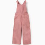 Combinaison en sergé de coton à rayures pour filles, rose et blanche