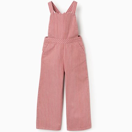 Combinaison en sergé de coton à rayures pour filles, rose et blanche
