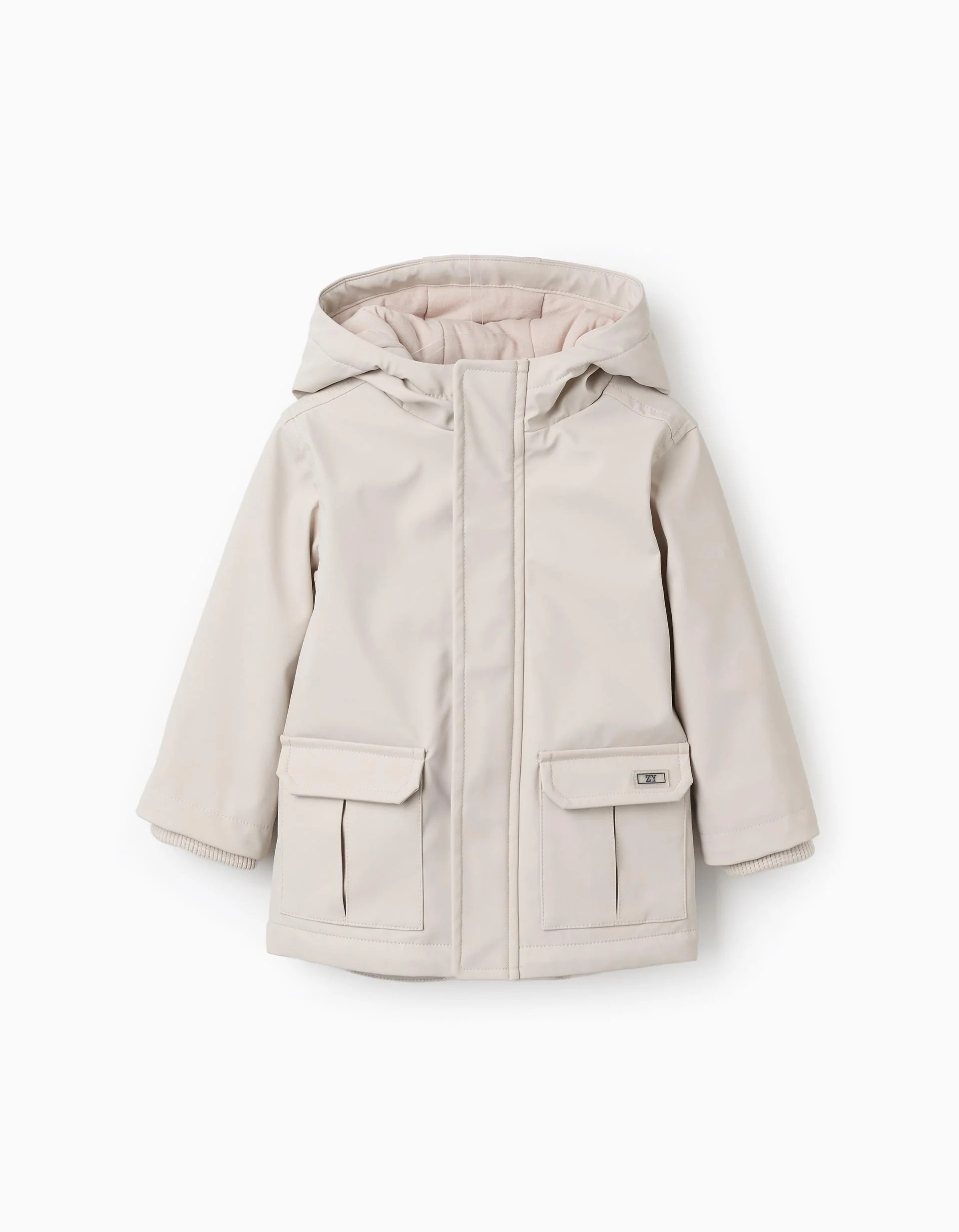 31079900027-0 Parka en caoutchouc matelassé avec capuche pour bébé garçon, beige clair – Image 1