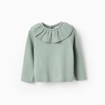 Pull avec col à volants pour filles, vert