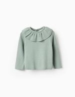Pull avec col à volants pour filles, vert