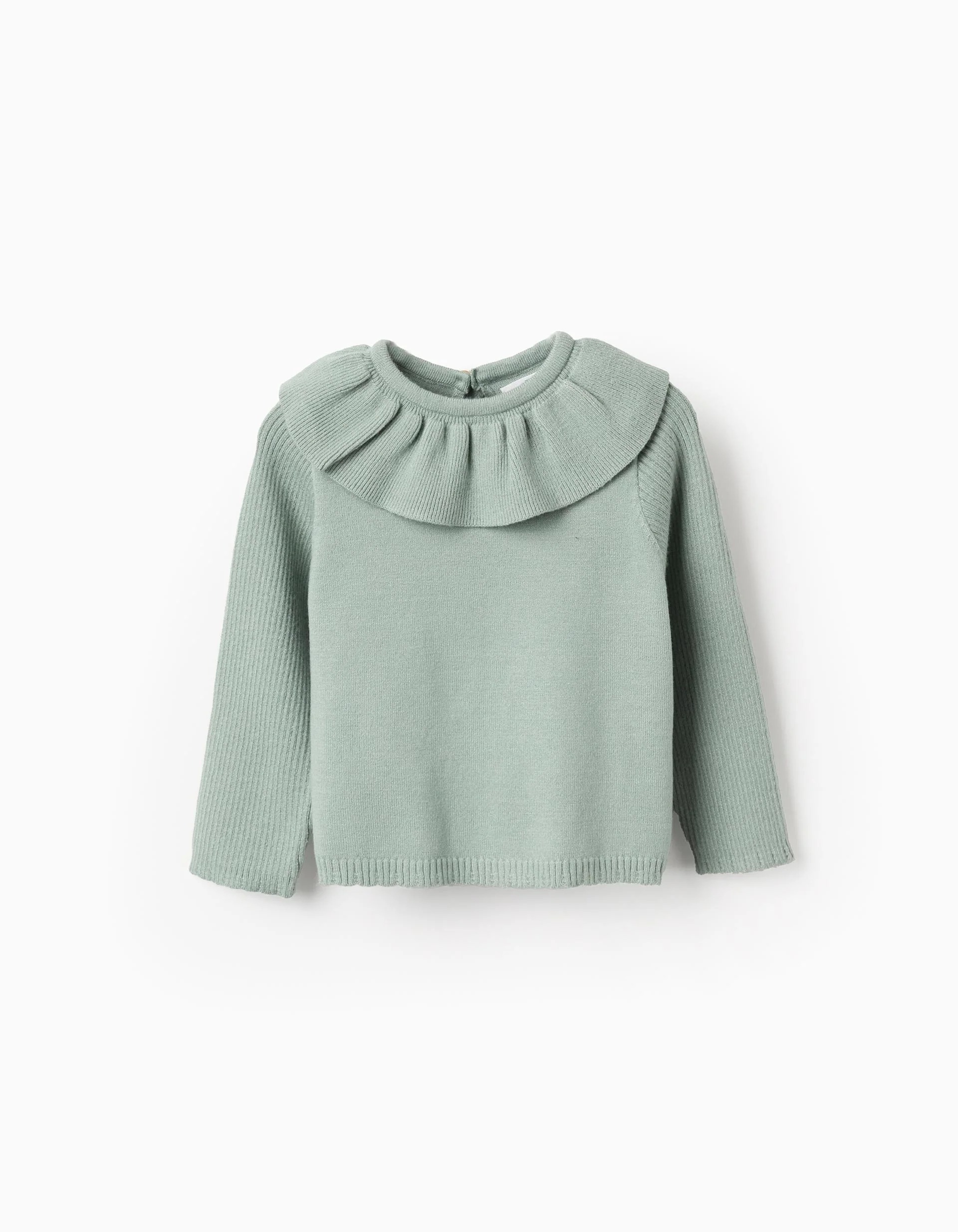 31074034019-0 Pull avec col à volants pour filles, vert – Image 1