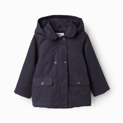 Parka A-Line rembourrée avec capuche amovible pour filles, bleu foncé