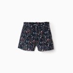 Short fleuri en velours côtelé pour filles, bleu foncé