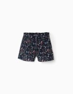 Short fleuri en velours côtelé pour filles, bleu foncé