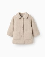 Veste moelleuse boutonnée pour les filles, beige