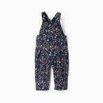 Salopette en Velours Côtelé Motif Floral pour Bébé Fille, Bleu Foncé