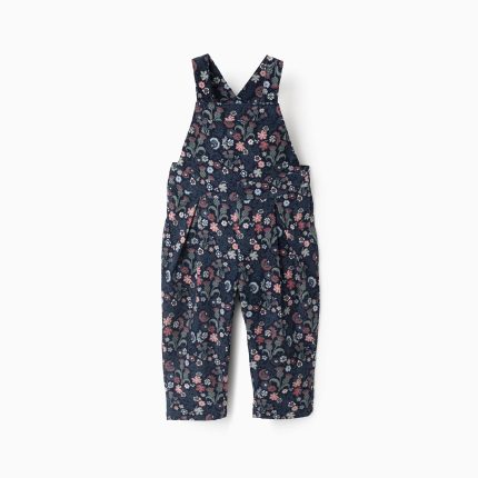 Salopette en Velours Côtelé Motif Floral pour Bébé Fille, Bleu Foncé