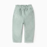 Pantalon en velours côtelé avec taille en sac en papier pour filles, vert