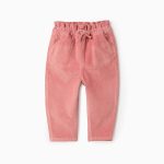 Pantalon en velours côtelé avec taille en sac en papier pour les filles, rose