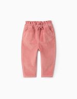 Pantalon en velours côtelé avec taille en sac en papier pour les filles, rose
