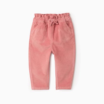 Pantalon en velours côtelé avec taille en sac en papier pour les filles, rose