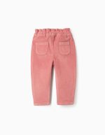 Pantalon en velours côtelé avec taille en sac en papier pour les filles, rose – Image 2