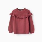 Pull tricoté avec volants pour filles, bordeaux