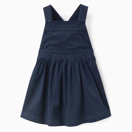 Robe en corduroy avec volants pour filles, bleu foncé
