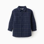 Veste en flanelle avec doublure sherpa pour garçons, bleu foncé