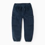 Pantalon cargo en velours côtelé pour garçons 'Straight Fit', bleu foncé