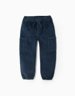 Pantalon cargo en velours côtelé pour garçons 'Straight Fit', bleu foncé