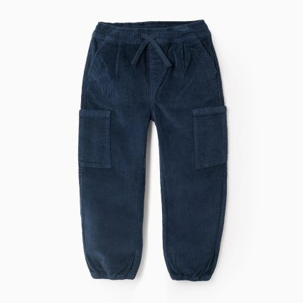 Pantalon cargo en velours côtelé pour garçons 'Straight Fit', bleu foncé