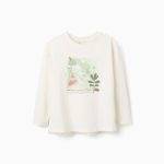 T-shirt en coton à manches longues avec imprimé « Nature » pour filles, blanc