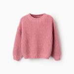 Pull en chenille en tricot pour filles, rose