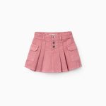Jupe plissée en sergé avec poches cargo pour filles, rose
