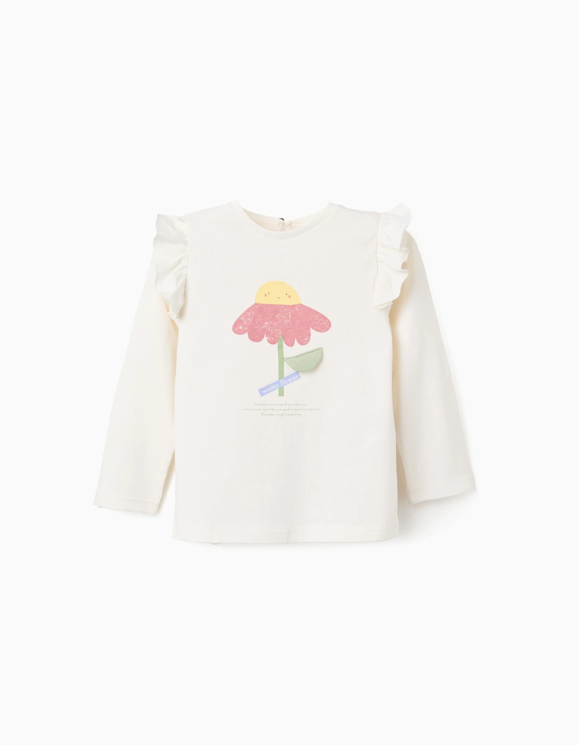 31074306041-0 T-Shirt à Manches Longues en Coton avec Motif pour Bébé Fille, Blanc – Image 1