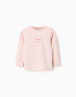 T-shirt en coton à manches longues avec imprimé devant pour les petites filles, rose clair